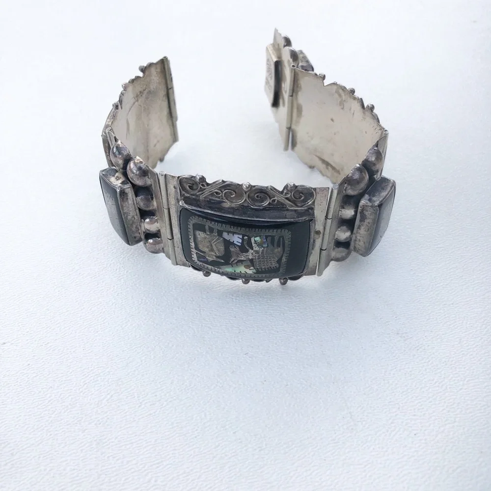 Vintage Mexico Sterling Inlay Panel Bracelet